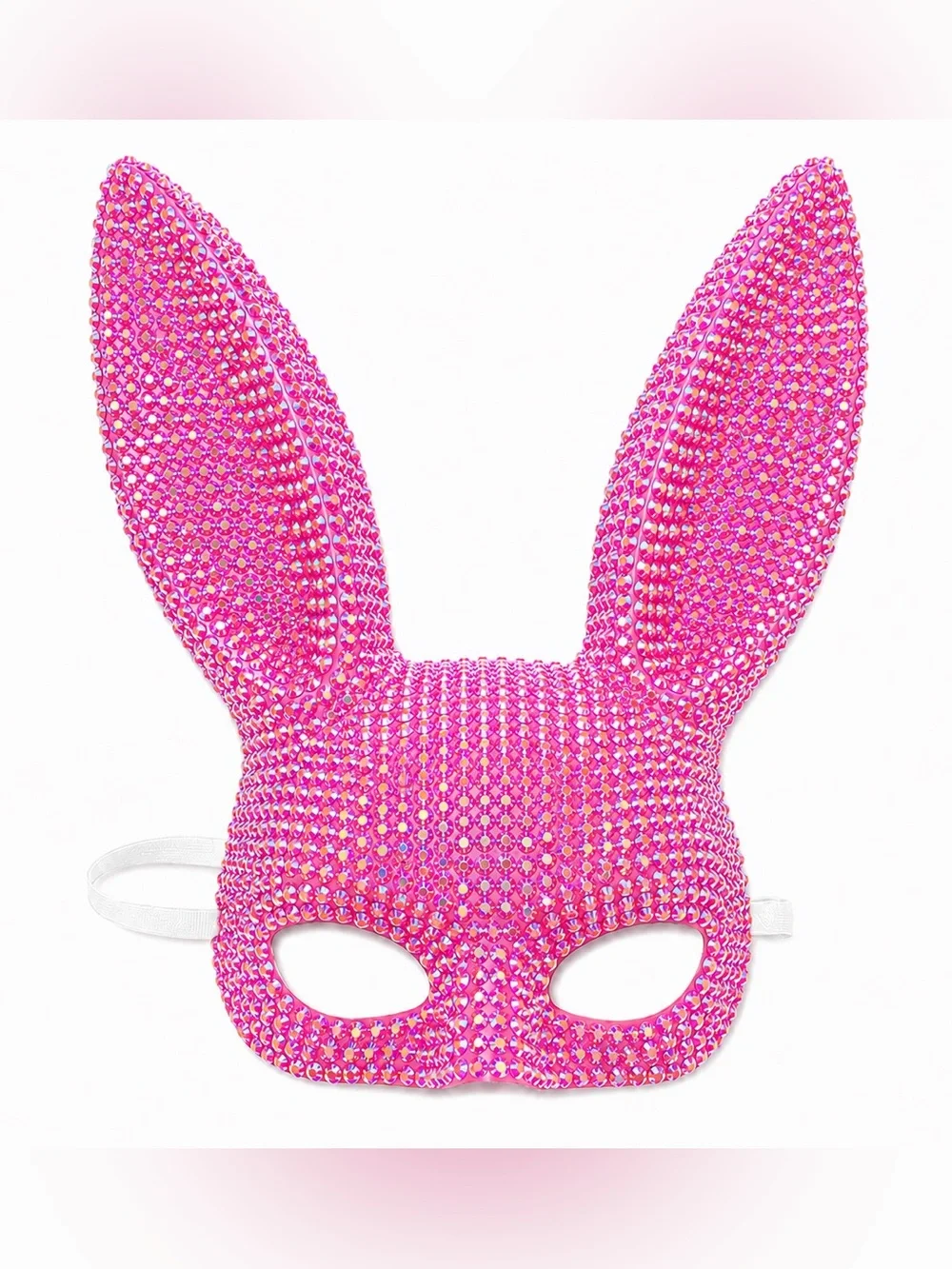 White Pink Iridescent Rhinestone Bunny Ears Mask New